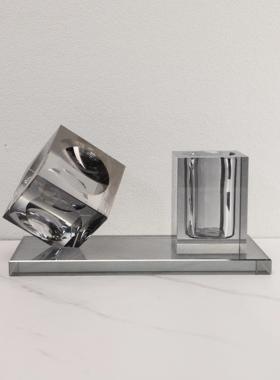 现代简约创意水晶笔筒摆件办公室书房书桌餐厅卧室玄关家居装饰品