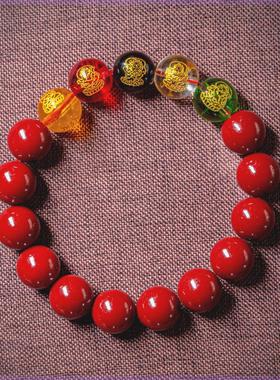 时运堂非金属玻璃手链 2024龙年五路财S转韵珠手串本命年手链红色
