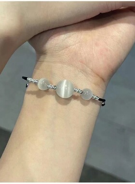 水波链快手同款白色猫眼石项链