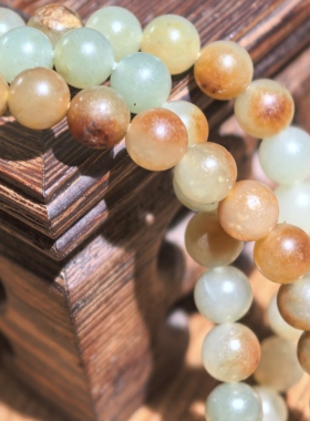 正宗新疆和田玉籽料沙枣青6mm圆珠项链108颗多圈手链沁珠天然玉石