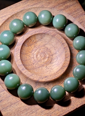 一诺正宗新疆和田玉碧玉豆青猫眼纹12mm圆珠手串特细高油高润高品
