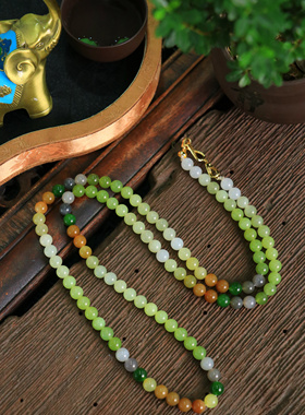 新疆和田玉碧玉多宝8mm圆珠项链108颗多圈手链天然玉石高档珠宝