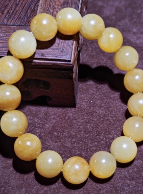 正宗新疆和田玉籽料黄沁12mm圆珠手串天然肉沁色老熟高油润收藏