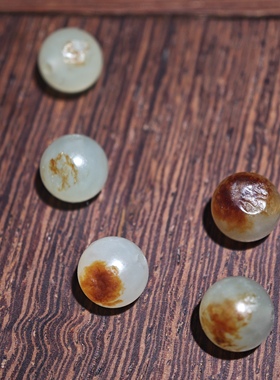 在售新疆和田玉籽料沙枣青6mm圆珠单珠颗颗带皮天然皮色高档配饰