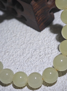 天然新疆和田玉黄玉若羌黄口料9mm单圈手串女士佛珠手链冰底圆珠