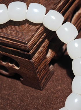 正宗新疆和田玉山料白玉9*10mm直切老型珠单圈手串高油高润天然玉