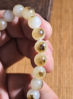 正宗新疆和田玉籽料黑红皮8mm圆珠手链天然玉沁高档珠宝单圈收藏