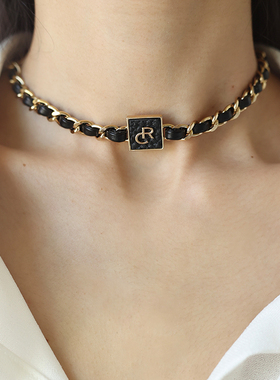 【女神礼物】RC Retro Chic意大利复古时尚首饰 RC字母皮革颈链