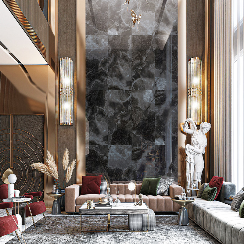 广东佛山通体瓷砖600x1200黑色艺术亮光750x1500墙面奢石地砖防滑,淘宝优惠券,粉丝福利购,淘宝优惠卷