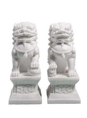 新中式白色石狮子摆件现代样板间别墅客厅家居装饰动物石雕工艺品