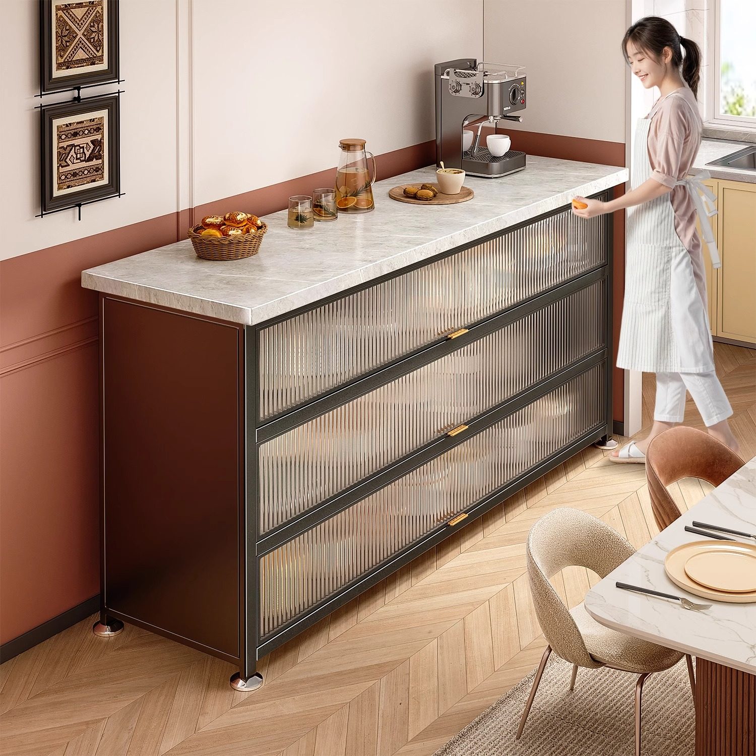 厨房置物柜窄缝隙落地家用木板餐边柜靠墙一体客厅茶水柜子储物柜,淘宝优惠券,粉丝福利购,淘宝优惠卷