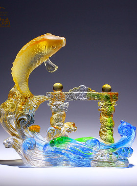 精选锦鲤鱼跃龙门摆件琉璃手工艺品客厅装饰招财公司开业乔迁新居