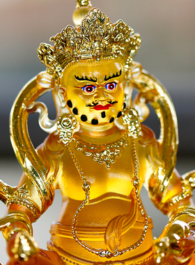 真琉璃黄财神佛像贴金彩绘佛摆件