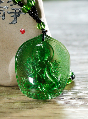 古法琉璃吊坠绿度母项链