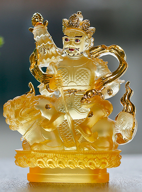 古法琉璃财宝天王像北方多闻天王毗沙门护法佛堂家居摆件财神爷