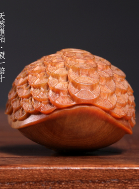 天然崖柏木实木雕刻满雕铜钱金钱富甲文玩家居装饰品摆件手把件