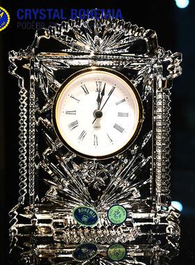 捷克进口BOHEMIA水晶玻璃欧式小座钟小时钟表摆件家居装饰钟表台