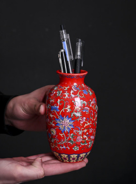 青花瓷艺中式珐琅彩陶瓷花瓶小花器办公室工艺品创意简约家居摆件