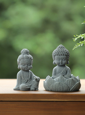 国风青砂石景观佛像如来茶宠小摆件盆景鱼缸造景装饰品工艺礼品摆
