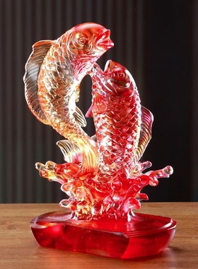 琉璃鱼摆件鸿运上上签居家客厅办公前台桌面摆放乔迁开业商务送礼