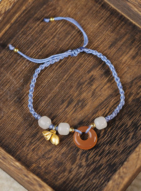 仿和田红绳古风平安扣手链可调