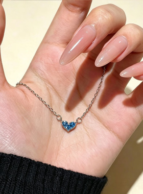 碎钻拼接爱心锁骨链项链蓝色白色彩色精致吊坠送女友礼物生日潮