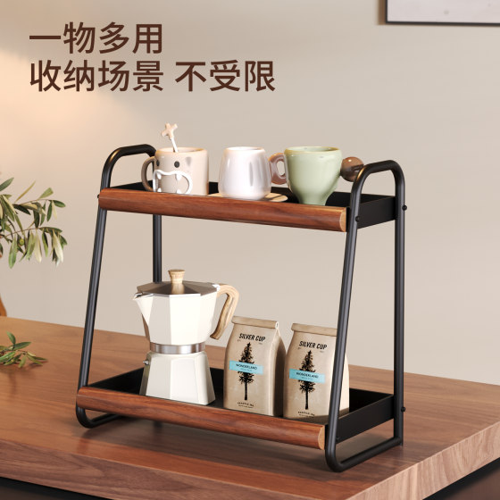 Medieval style solid wood carbon steel double layer kitchen storage rack