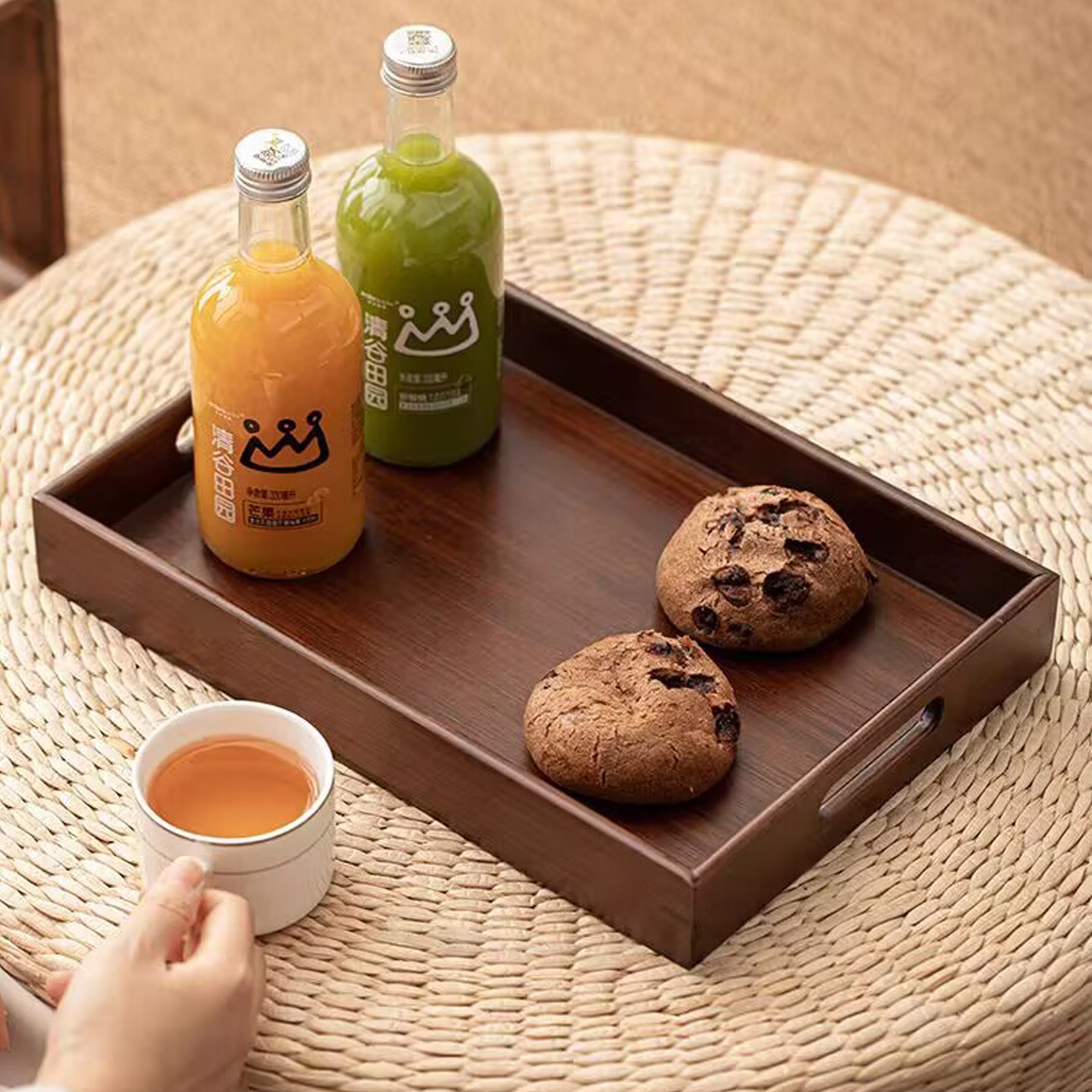 Bamboo tray household water cup plate snack flattering tray