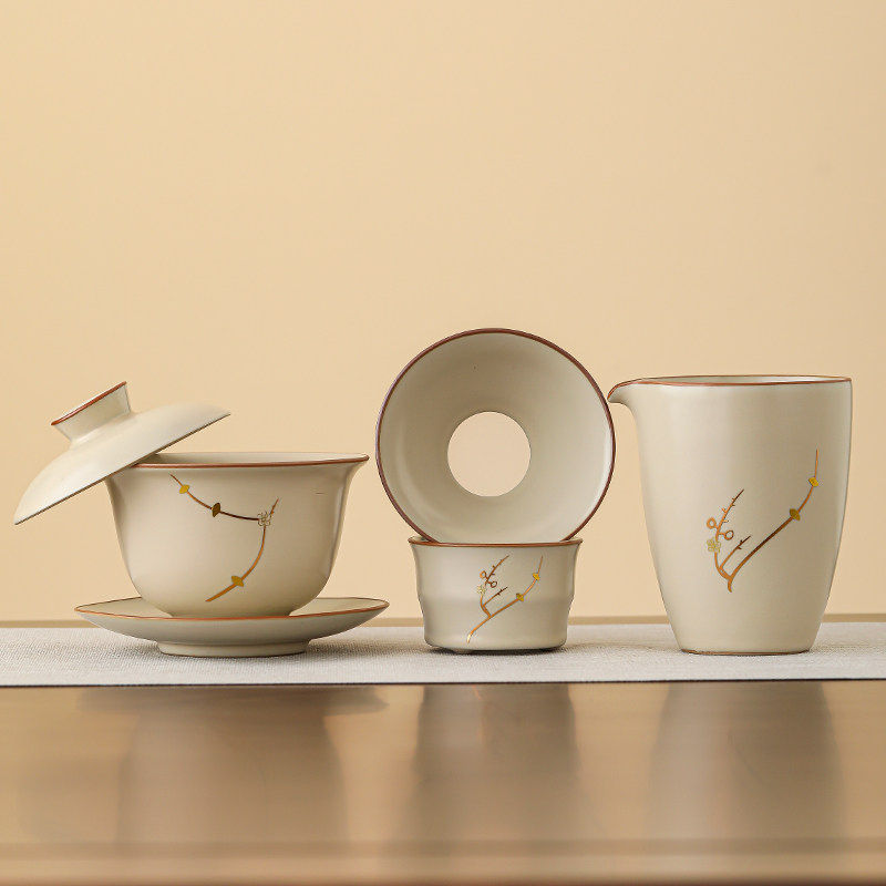 汝窑描金梅花公道杯陶瓷分茶器茶匀功夫茶具配件家用茶海泡茶公杯,淘宝优惠券,粉丝福利购,淘宝优惠卷