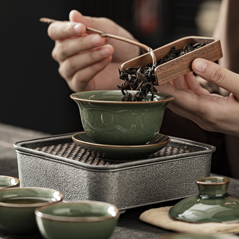 哥窑盖碗茶杯单个家用防烫高档复古中式陶瓷功夫茶具茶道零配大号 - 图0