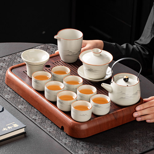 汝窑茶壶茶具套装家用陶瓷泡茶专用中式高端功夫盖碗茶杯2026新款 - 图1