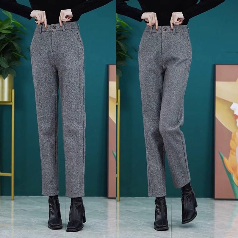 加绒加厚毛呢裤子女秋冬2025年新款高腰哈伦裤宽松直筒烟管休闲裤,淘宝优惠券,粉丝福利购,淘宝优惠卷