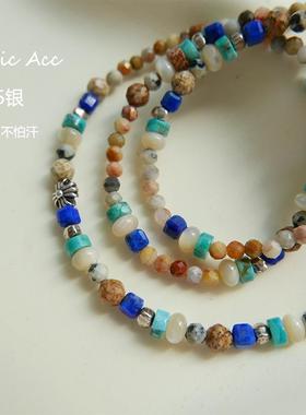 复古天然石彩色新款气质串珠项链