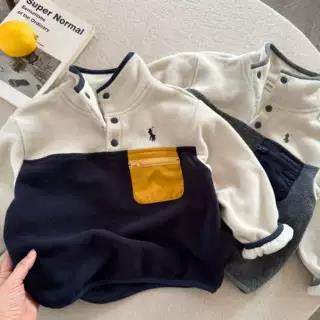 儿童Polo衫双面绒秋冬男童半拉炼外套加绒潮宝宝口袋打底衫女洋气,淘宝优惠券,粉丝福利购,淘宝优惠卷