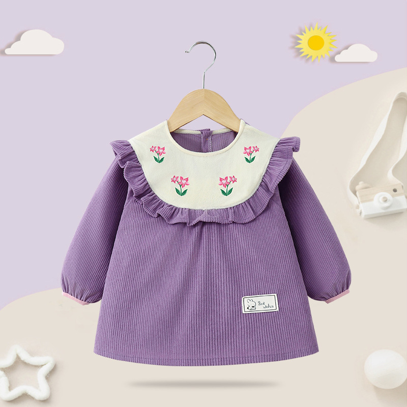 Baby girl smock outer wear princess skirt autumn and winter baby children's meal pocket for eating waterproof anti-dirty reverse wearing bib apron