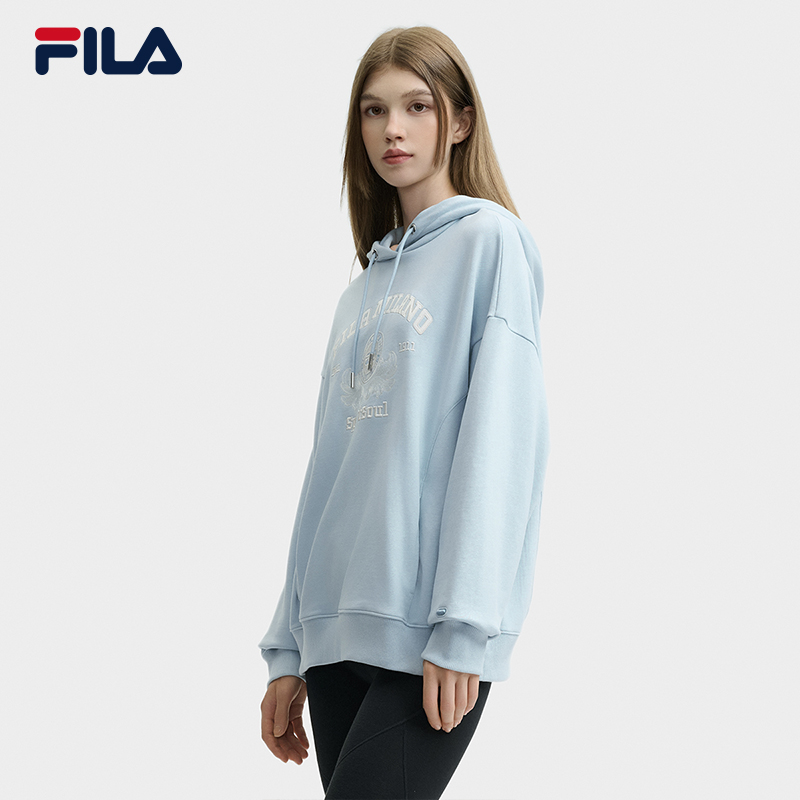 FILA 斐乐官方女子连帽卫衣2024冬新款休闲宽松纯棉针织长袖上衣 - 图1