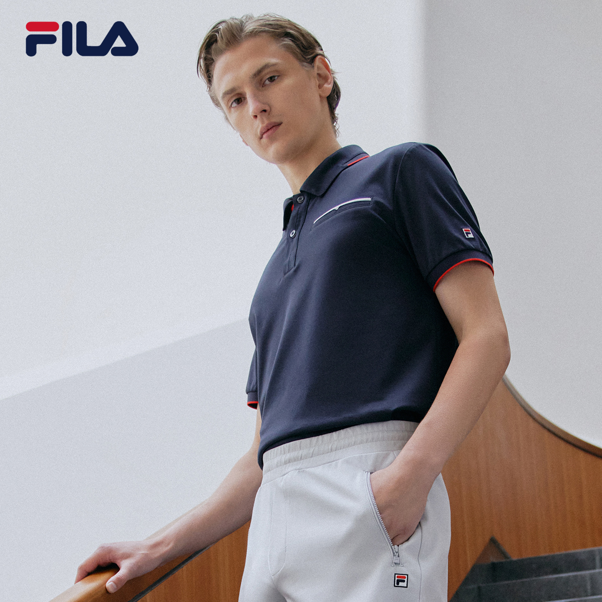 FILA 斐乐男子短袖衫夏季轻商务时尚polo衫运动休闲短袖上衣男装 - 图1