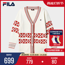 FILA File Official Womens Woven Jacket 2023 Spring Fashion Loose Casual V Collar Sweater Sweater