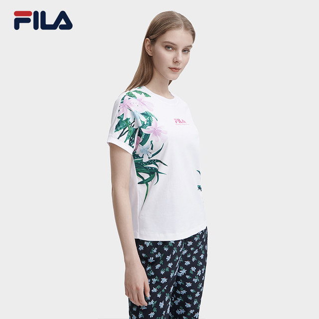 FILA official women's short-sleeved T-shirt 2023 summer casual print cool ice silk breathable top