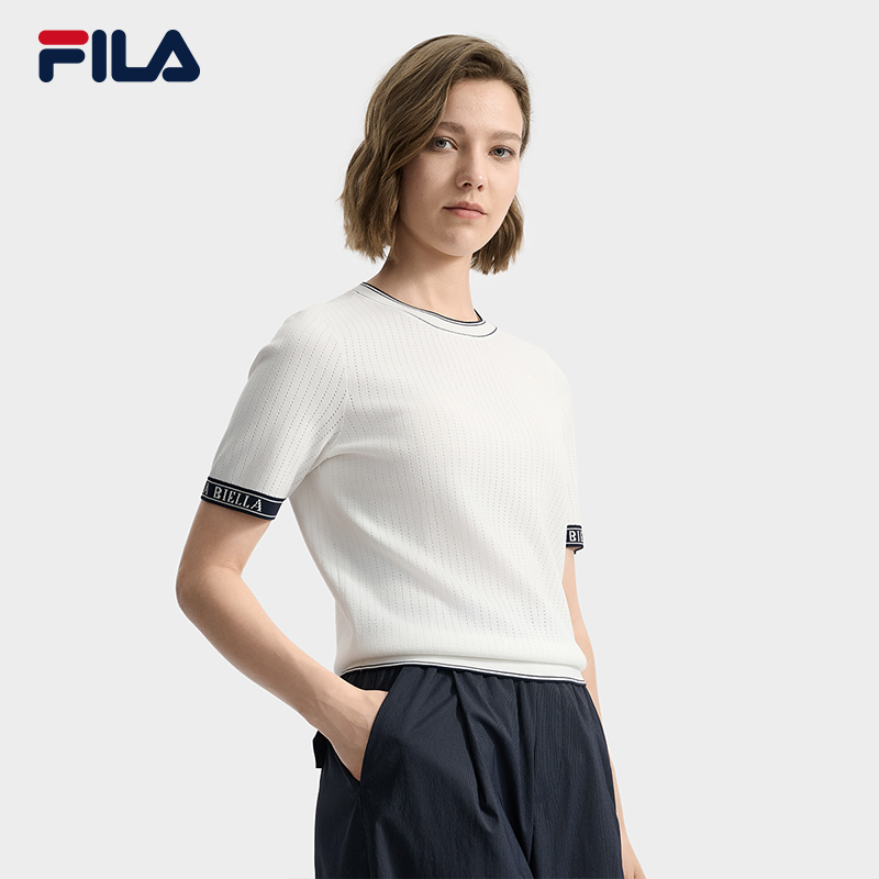 FILA Emerald斐乐女子编织衫2025秋新款时尚清新休闲短袖基础上衣 - 图1