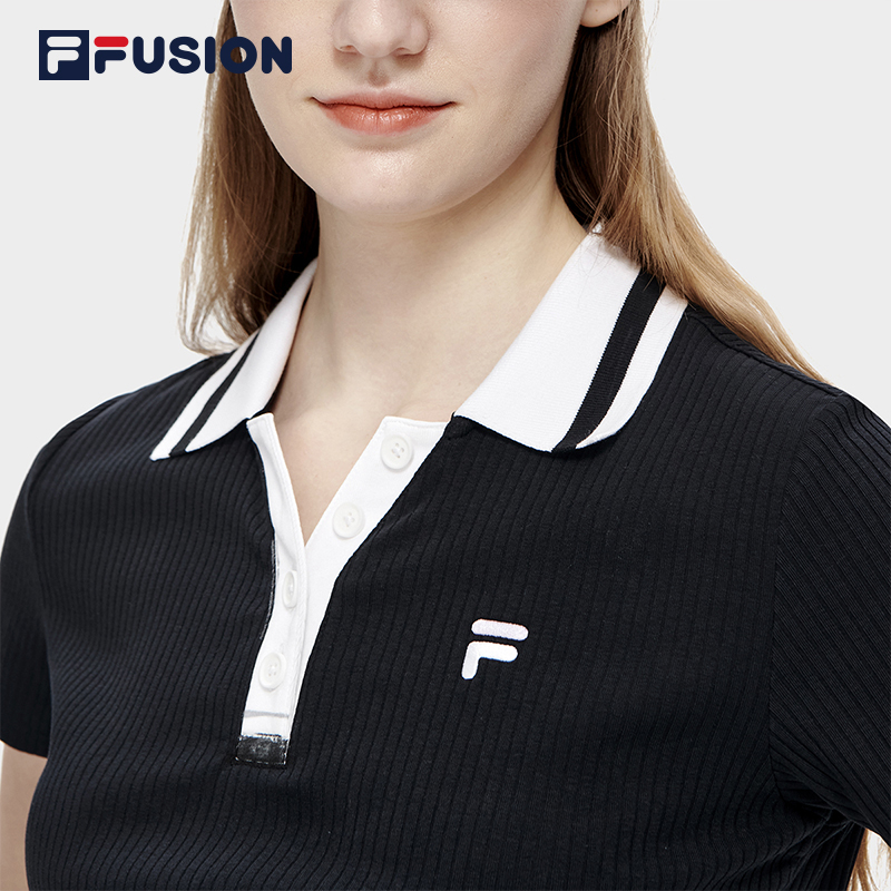 FILA FUSION斐乐潮牌女士短袖POLO衫2023秋修身简约运动休闲上衣