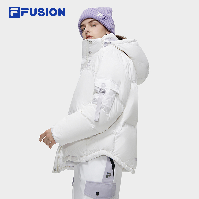 FILA FUSION斐乐潮牌羽绒服女2023冬季时尚休闲宽松连帽上衣 - 图1