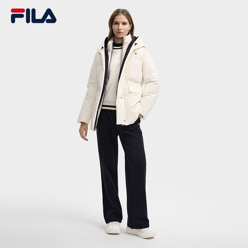 FILA 斐乐官方女士中长款羽绒服2025冬新款休闲宽松连帽保暖外套