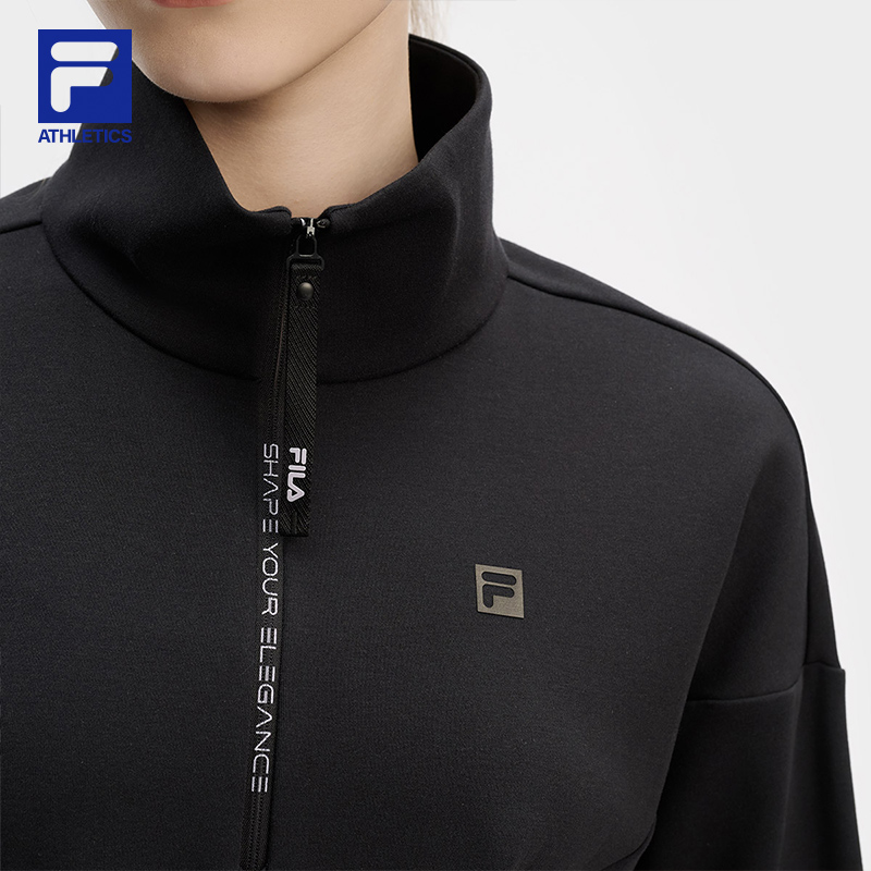 FILA 斐乐官方女子套头卫衣2024冬新款健身运动翻领针织长袖上衣 - 图3