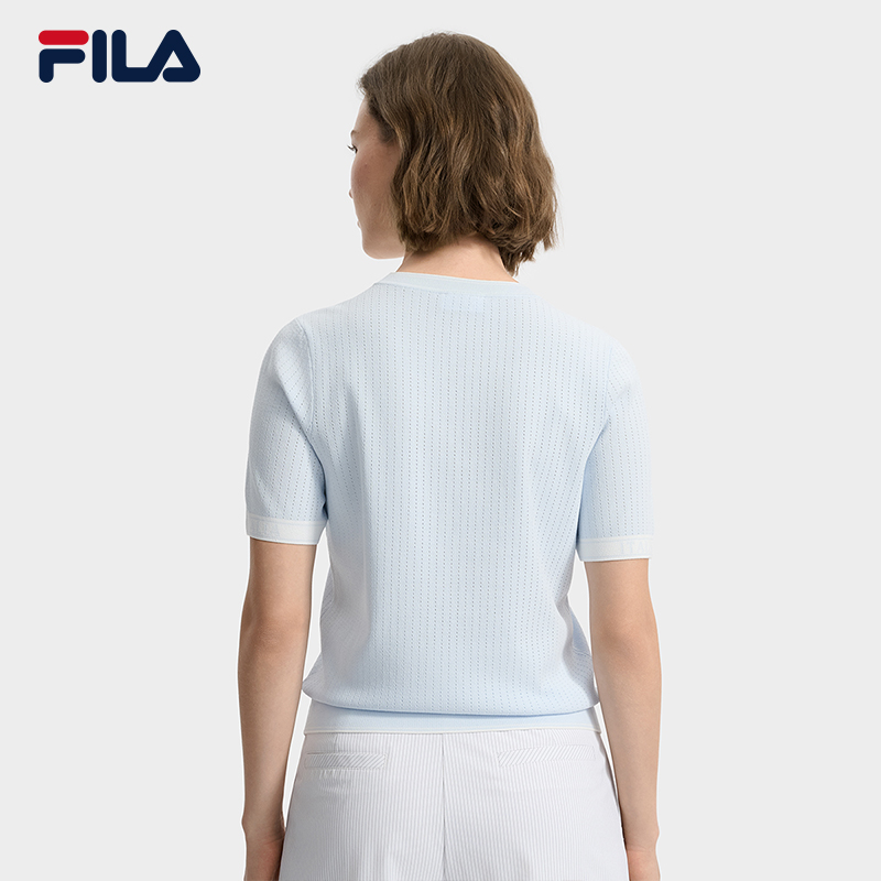 FILA Emerald斐乐女子编织衫2025秋新款时尚清新休闲短袖基础上衣 - 图0