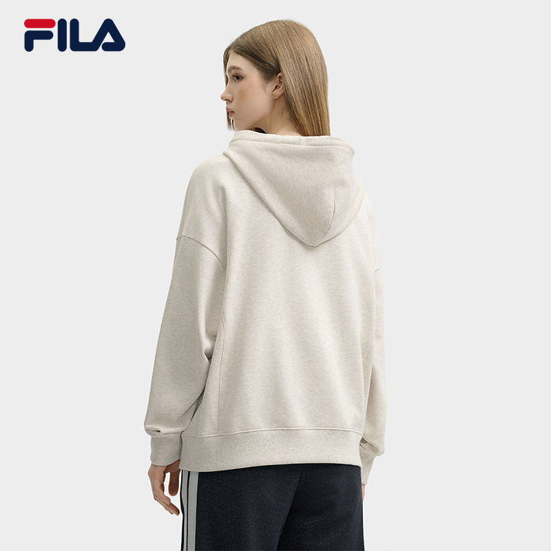 FILA 斐乐官方女子连帽卫衣2024冬新款休闲宽松纯棉针织长袖上衣 - 图0