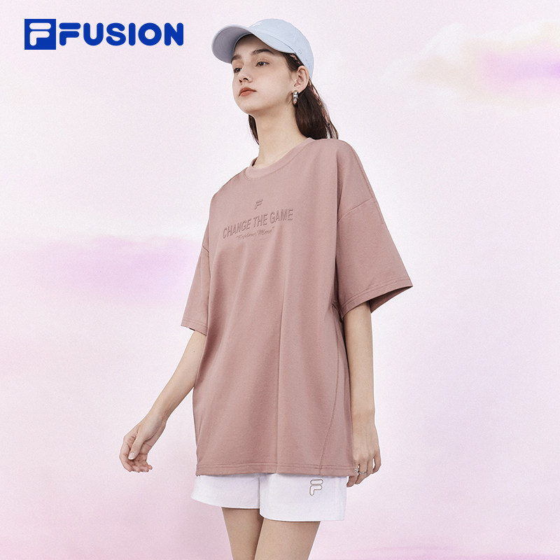 FILA FUSION斐乐潮牌情侣款短袖T恤2024夏季新款宽松纯棉上衣男女,淘宝优惠券,粉丝福利购,淘宝优惠卷
