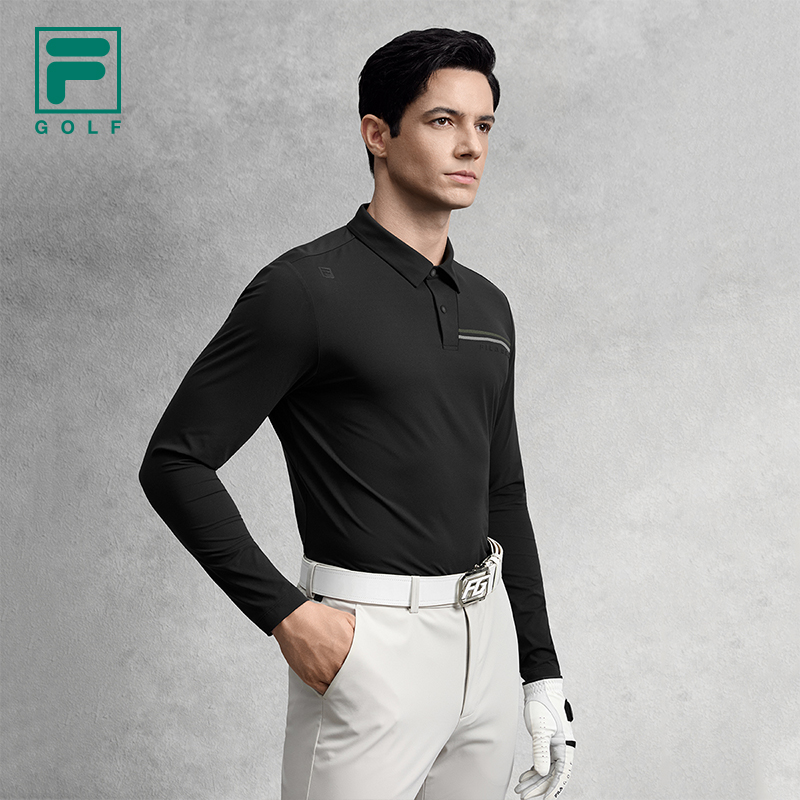FILA 斐乐官方男子针织长袖POLO衫2025冬新款高尔夫运动防晒上衣 - 图1