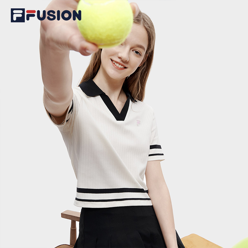 FILA FUSION斐乐潮牌女子短袖POLO衫2023夏时尚休闲翻领上衣 - 图2