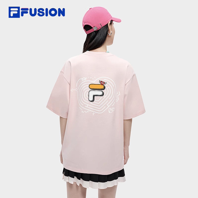 FILA FUSION斐乐潮牌女短袖T恤情侣款2023夏宽松情人节男上衣,淘宝优惠券,粉丝福利购,淘宝优惠卷
